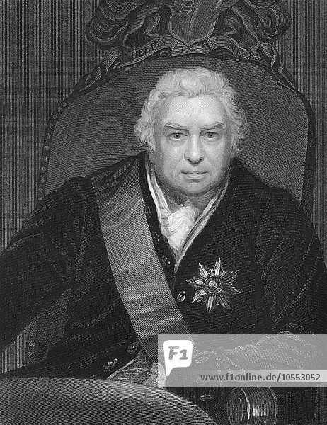 Stahlstich  ca. 1860  Sir Joseph Banks  1. Baronet  1743 bis 1820  englischer Naturforscher  Botaniker