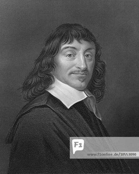 Stahlstich  ca. 1860  René Descartes Renatus Cartesius oder 1596 bis 1650  Französischer Philosoph  Mathematiker und Wissenschaftler