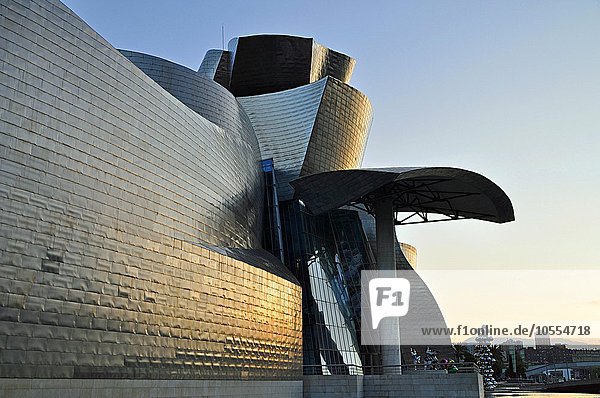 Guggenheim Museum im Abendlicht,  Architekt Frank Gehry,  Bilbao,  Baskenland,  Spanien,  Europa