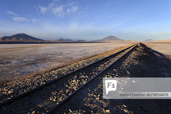 Railway track in the morning light  near Cementerio de los trenes  Uyuni  Bolivia  South America