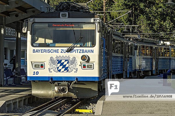 Rack railway to Zugspitze  Bayerische Zugspitzbahn  Eibsee train station  Grainau  Werdenfelser Land  Upper Bavaria  Bavaria Bahnhof  Germany  Europe