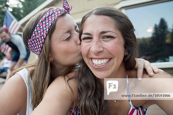 Self portrait of two young women celebrating Independence Day  USA