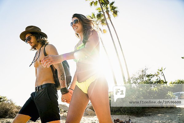 Young couple exploring Newport Beach  California  USA