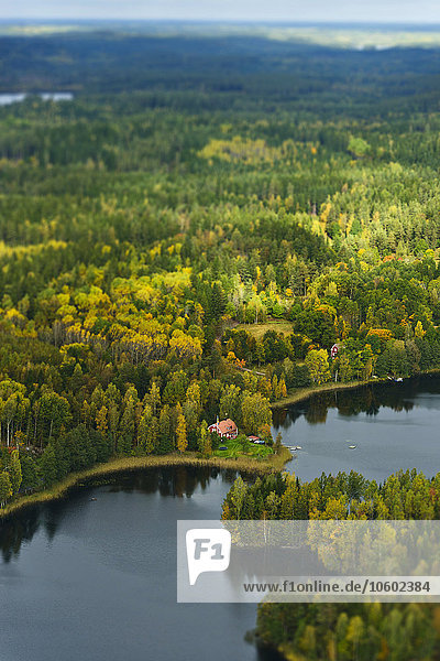 Luftaufnahme eines Hauses im Wald  Schweden