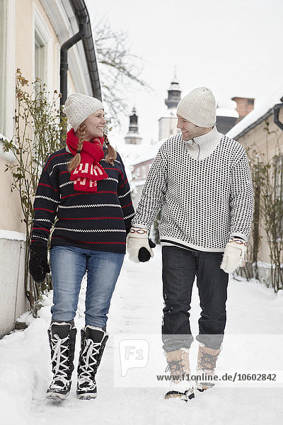 Couple walking together at winter