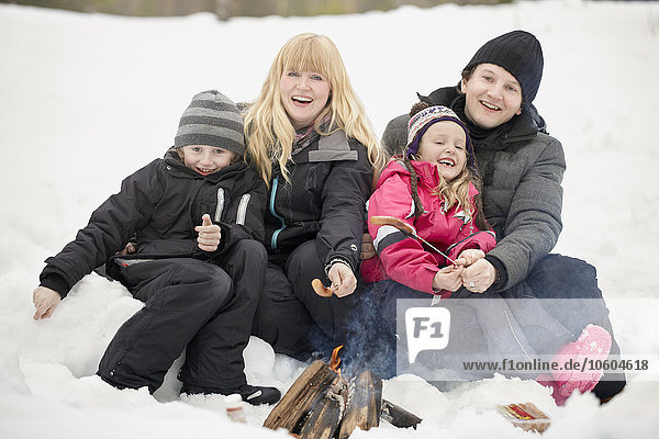 Family with children at winter