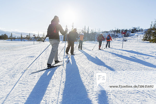 Mensch Menschen üben Skisport querfeldein Cross Country