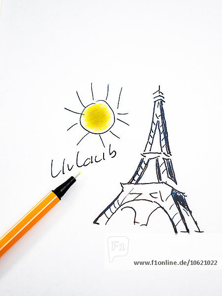 Eiffelturm in Paris,  Feiertage,  gezeichnet,  symbolisches Bild