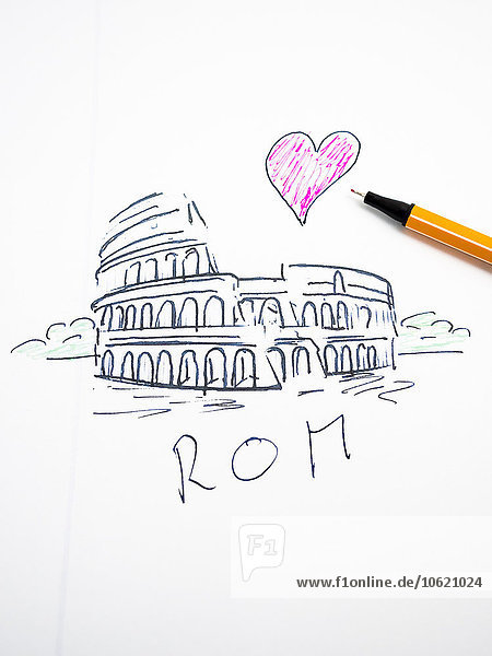 Kolosseum in Rom,  gezeichnet,  Herz,  Symbolbild