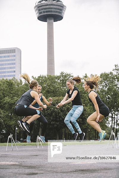 Four women having an outdoor workout