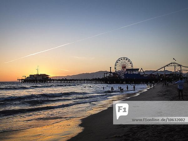 USA  Los Angeles  view to Santa Monica pier and Pacific Park at sunset