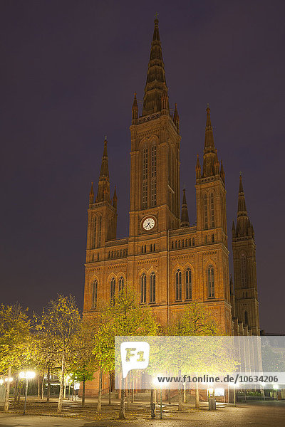 Germany  Hesse  Wiesbaden  Market church at night
