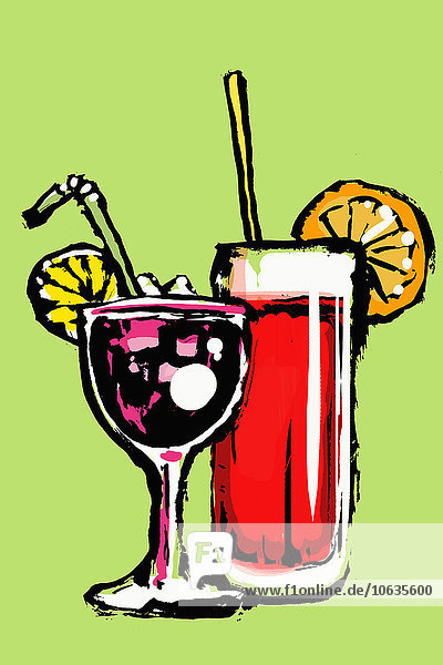 Illustration von frischen Cocktails vor grünem Hintergrund