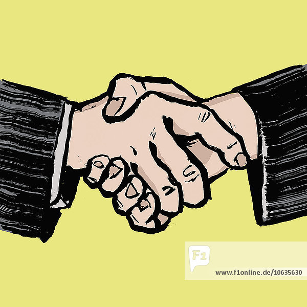 Illustration von Händeschütteln vor gelbem Hintergrund