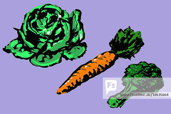 Illustrative Darstellung von Gemüse auf violettem Hintergrund