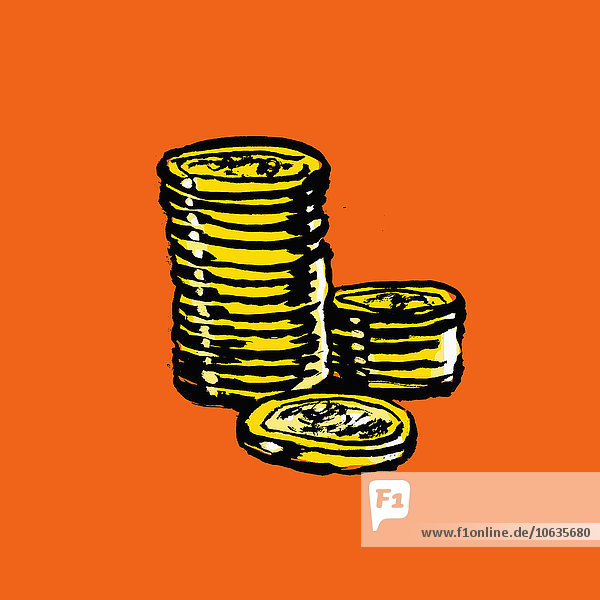 Abbildung der gestapelten Münzen auf orangem Hintergrund