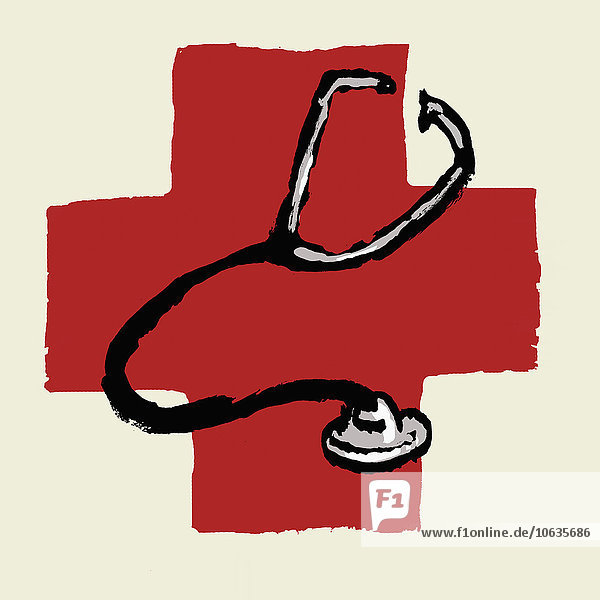 Illustratives Bild des Stethoskops gegen das internationale Rote Kreuz