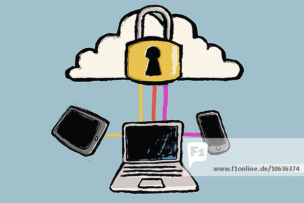 Darstellung von Cloud Computing vor blauem Hintergrund