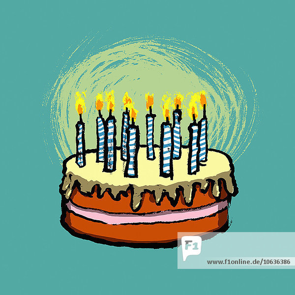 Illustratives Bild der Geburtstagstorte vor blauem Hintergrund