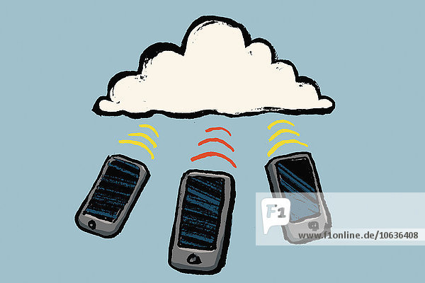 Darstellung von Smartphones und Cloud vor blauem Hintergrund