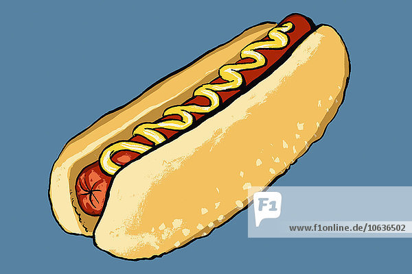 Darstellung von Hotdog vor blauem Hintergrund