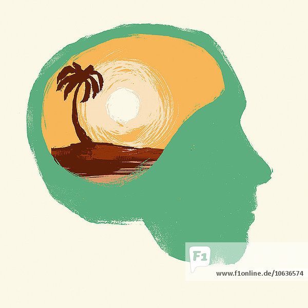 Darstellung des menschlichen Kopfes vor weißem Hintergrund als Urlaubskonzept