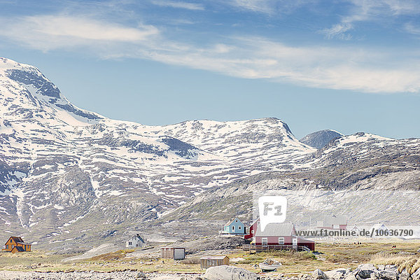 hoch oben Berg Himmel Gebäude Schneedecke Ansicht Flachwinkelansicht Winkel