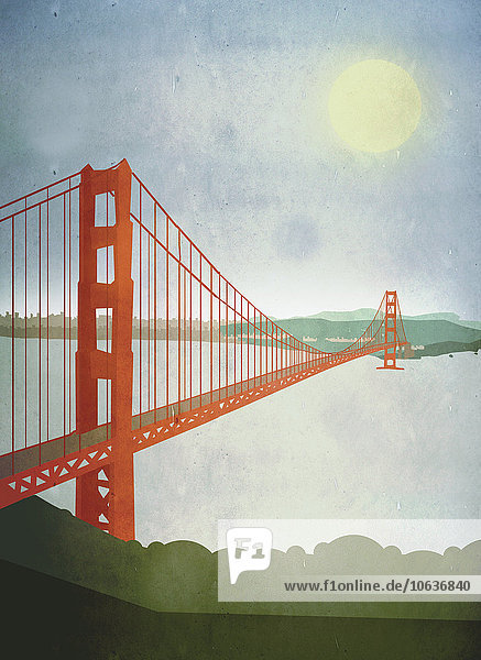 Illustration of Golden Gate Bridge over San Francisco Bay