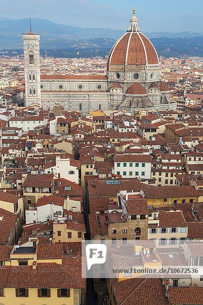 Dom Santa Maria del Fiore  vorne die Dächer von Florenz  von oben  Florenz  Toskana  Italien  Europa