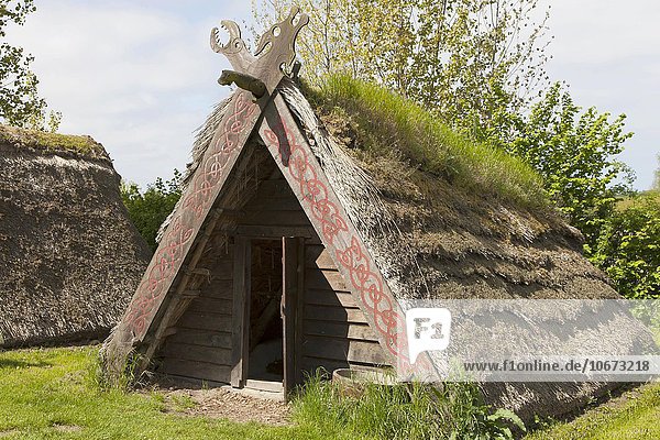 Reconstructed house  Trelleborg Museum of the Viking Age  Slagelse  Zealand  Denmark  Europe