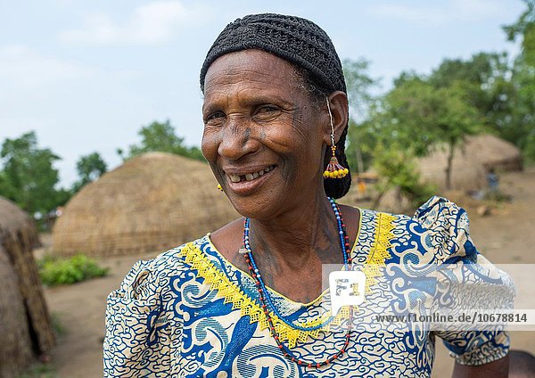 Benin  West Africa  Gossoue  a happy tattooed fulani peul woman.