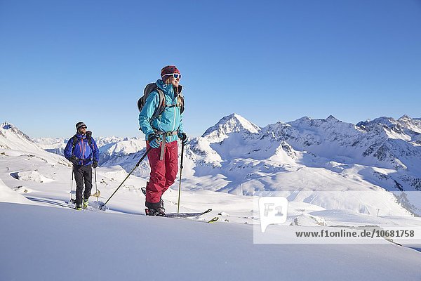 Two ski tourers during ascent  Kühtai  Tyrol  Austria  Europe