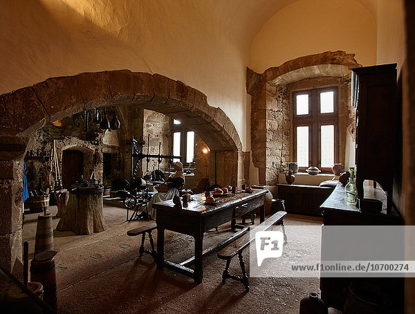 The old kitchen inside the medieval castle of Vianden in Vianden village in Luxembourg country