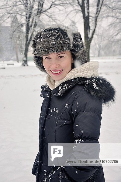 Smiling mid adult woman portrait  winter