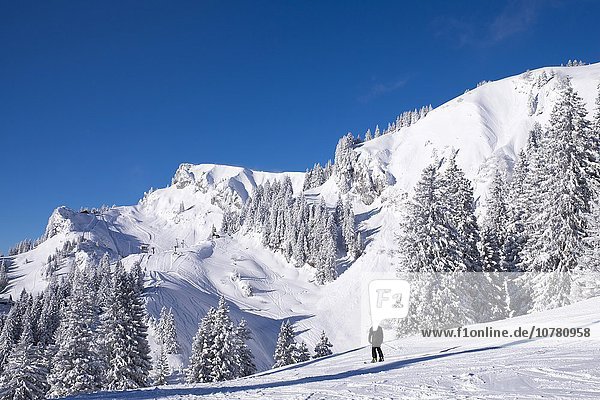Latschenkopf und Idealhang,  Skigebiet Brauneck bei Lenggries,  Isarwinkel,  Bayerische Voralpen,  Oberbayern,  Bayern,  Deutschland,  Europa