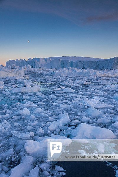 Sonnenuntergang, fließen, Eis, Mondschein, Diskobucht, Disko-Bucht, Grönland, Ilulissat