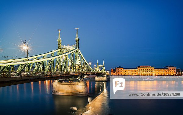 Freiheitsbrücke beleuchtet bei Nacht an der Donau  Ungarn  Budapest