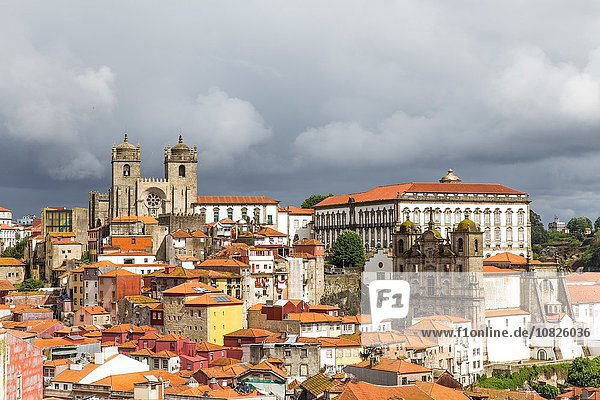 Cityscape  including Porto Cathedral and Igreja dos Grilos  Porto  Portugal
