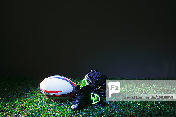 Rugby equipment on grass