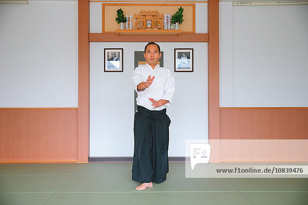 Japanischer Aikidomeister beim Üben