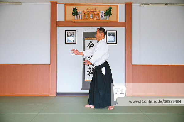 Japanischer Aikidomeister beim Üben
