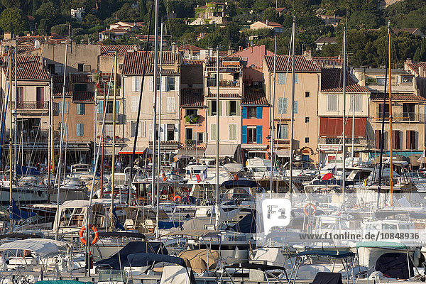 Boats moored in the harbour of the historic town of Cassis  Cote d'Azur  Provence  France  Europe
