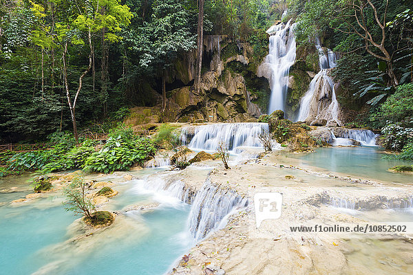 Kuang Si-Wasserfälle  Region Luang Prabang  Laos  Indochina  Südostasien  Asien