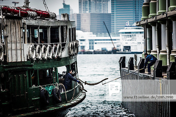 Star Ferry with Hong Kong in the background  Hong Kong  China  Asia