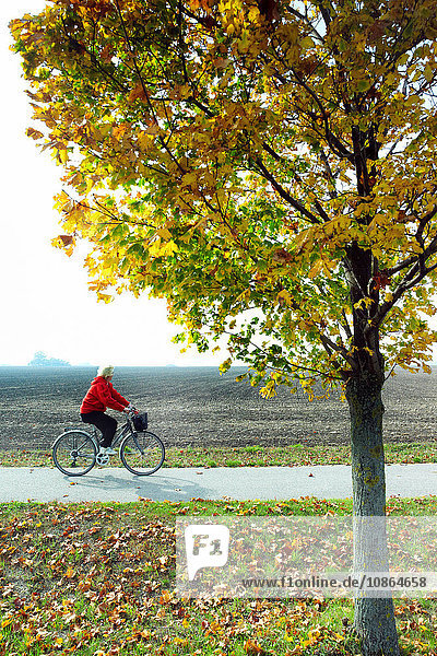 Man cycling along cycle path  Lake Balaton  Budapest Hungary