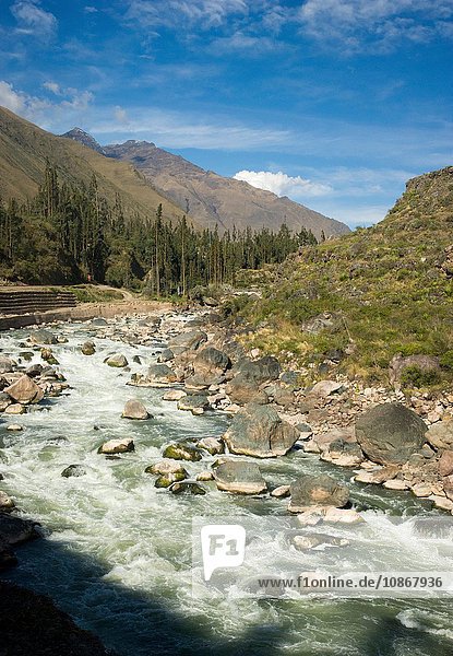 View on train ride from Aguas Calientes to Ollantaytambo Peru