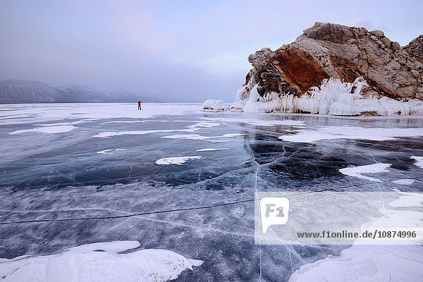Borga-Dagan Island and frozen ice  Baikal Lake  Olkhon Island  Siberia  Russia