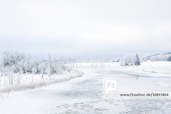 Schweden  Ostergotland  Svartan  Gefrorener Fluss im Winter