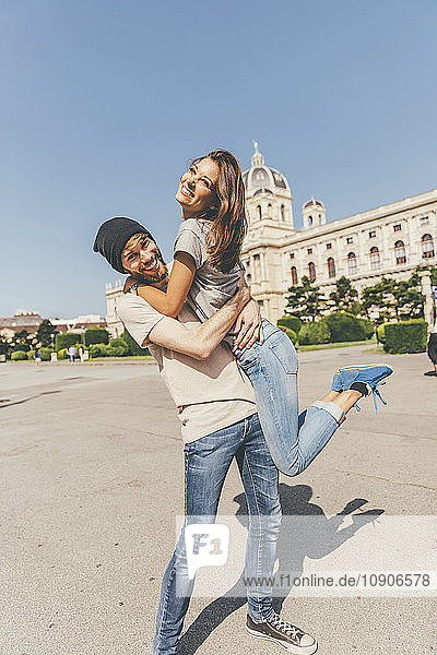 Young couple taking city break in Vienna  Austria