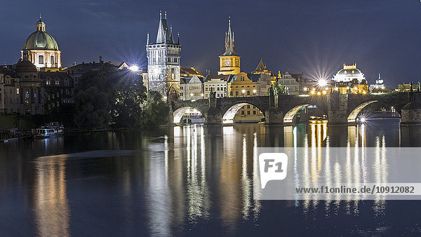 Czech Republic  Prague  Charles Bridge and Old Town at night